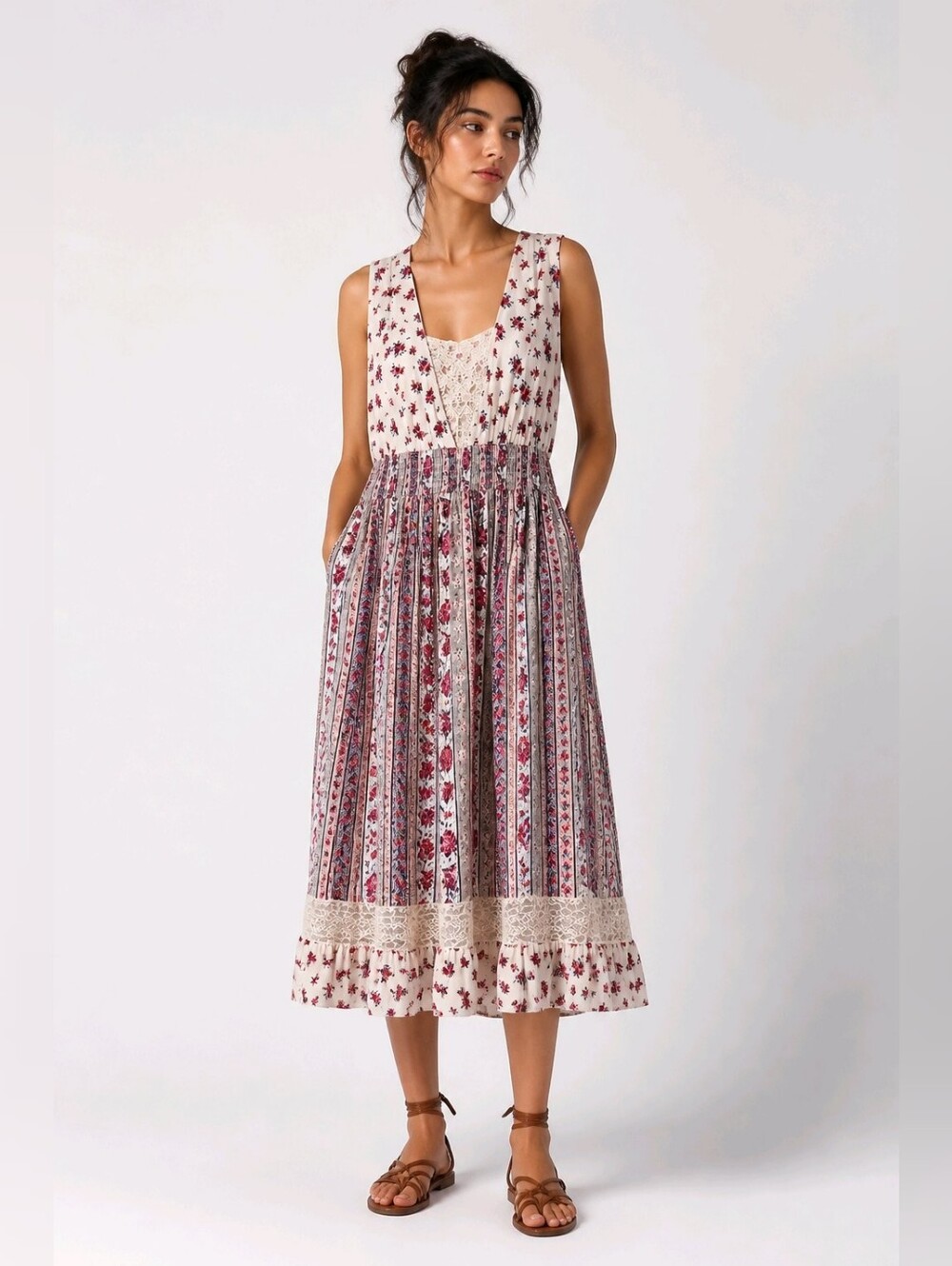185 Torrid 3 3X Cream and Red Floral High-Low Maxi Dress - Picture 2 of 6